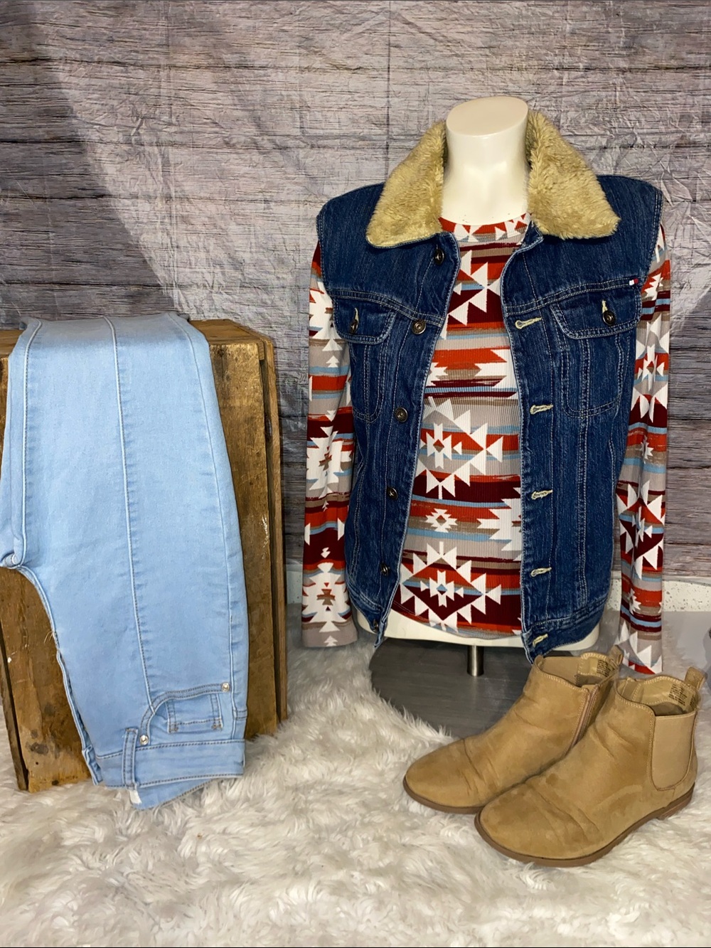Tommy Hilfiger Faux Fur Lined Denim Vest